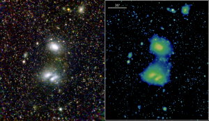  خوشه‌های کهکشانی در حال برخورد 3395 / A3391: این دو تصویر ایروزیتا دو خوشه‌ی کهکشان در حال برخورد A3391 را، در بالای تصویر، و خوشه‌ی دو-قله‌ای A3395 را، در پایین نشان می‌دهد که دید عالی ایروزیتا از جهان دور دست را برجسته می‌سازد. این تصاویر در یک رشته نوردهی با هر هفت ماژول تلسکوپ ایروزیتا از ۱۷ تا ۱۸اکتبر ۲۰۱۹ رصد شده‌اند. تصاویر با تکنیک‌های مختلف مورد تحلیل قرار گرفتند، و سپس در طرح‌های مختلف رنگی شدند تا ساختارهای مختلف برجسته شوند. در تصویر سمت چپ، رنگ‌های قرمز، سبز و آبی به سه باند انرژی مختلف ایروزیتا اشاره دارد. به وضوح این دو خوشه‌ی کهکشانی، که ساختاری سحابی‌شکل دارند، به دلیل وجود گاز بسیار داغ (ده‌ها میلیون درجه) در فضای میان کهکشان‌ها پرتو ایکس تابش می‌کنند. تصویر سمت راست "پل" یا "رشته"ی بین دو خوشه را برجسته می‌کند، و این ظن را تأیید می‌کند که این دو ساختار بزرگ به صورت پویا در تعامل هستند. مشاهدات ایروزیتا هم‌چنین صدها منبع نقطه‌ای را نشان می‌دهد، که سیاهچاله‌های فوق‌العاده دور یا ستاره‌های داغ درون راه شیری هستند. J. ، (ژنو دانشگاه (T. Reiprich (Univ. Bon)، M. Ramos-Ceja (MPE)، F. Pacaud (Univ. Bon)، D. Eckert © E. Bulbul (MPE) ، V. Ghirardini (MPE) ، MPE / IKI ، (بن. Univ) Sanders (MPE)، N. Ota
